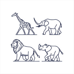 wild animals silhouette vector set collection