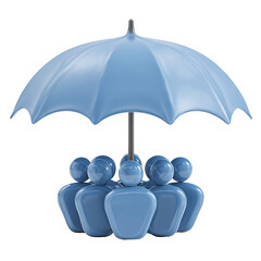 Blue Umbrella Protecting Group of Figures isolated on a transparent background