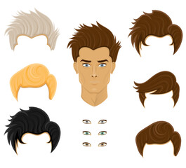young man face  and with different hairstyles cartoon stock vector illustration isolated on white background