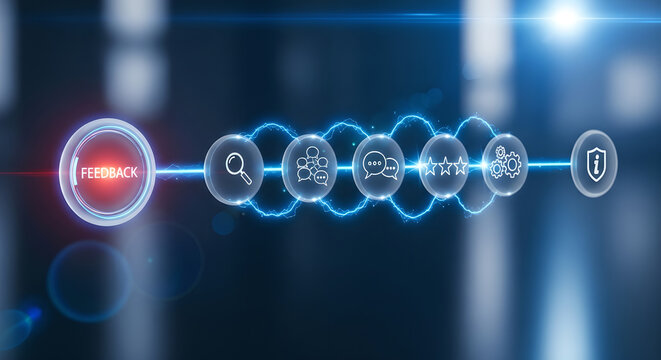 Feedback Process Customer Experience Quality Evaluation Blue Digital Flow Copy Space