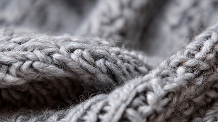 A detailed view of a warm, soft gray wool knit. This cozy fabric forms an excellent background for winter-themed designs, various crafts, or any textile project. 