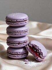 Delicious French Macarons with Jam Filling | Colorful Dessert Pastry Stack | Gourmet Bakery Treats for Sweet Lovers and Food Photography