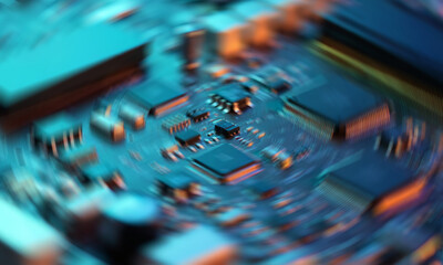 Futuristic Circuit Board Close-Up with Motion Blur – Abstract Technology Background Illustration