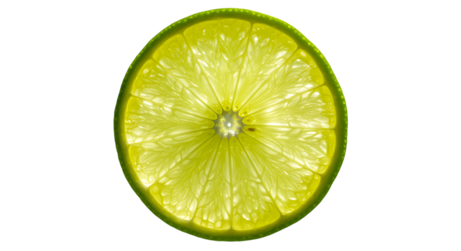 Backlit Lime Slice Against Black Background Revealing Juicy Pulp Details
