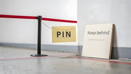 A Pin Card Behind a Barrier with a Keep Behind Sign