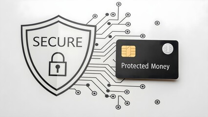 A secure shield icon beside a credit card on circuit board lines