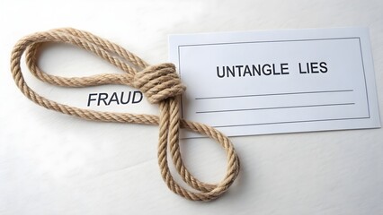 Tangled rope with word fraud illustrating deception concept