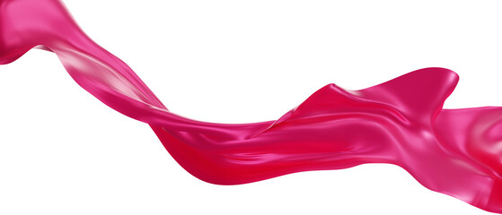 Flying pink silk textile fabric flag background. Smooth elegant pink Satin Isolated on white Background for grand opening ceremony. Pink curtain. 3d png illustration