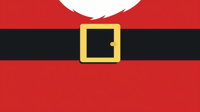 Creative Christmas composition featuring an overhead flat lay of Santa Claus with a black belt and golden buckle, set against a bright red background.