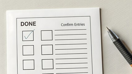 A checklist paper labeled Done with boxes and lines close up