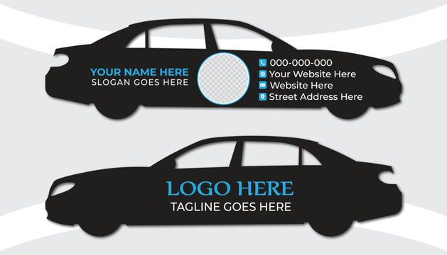Black Sedan Car Die-Cut Business Card Template - Taxi, Rent Car & Corporate Service Vector