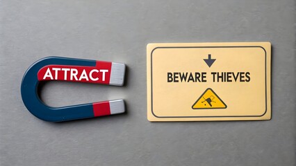 Warning Sign and Magnet Symbolizing Theft Warning