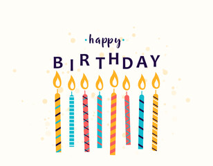 Naklejka premium Happy birthday vector illustration background. Birth greeting banner, celebrate poster with candles and retro dotted texture. Congratulation text decoration.