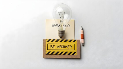 Lightbulb and signs with awareness and be informed text