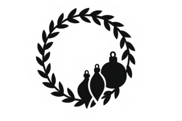 Christmas holiday wreath silhouette with hanging ornaments creating a festive decorative element on transparent background