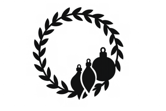 Christmas holiday wreath silhouette with hanging ornaments creating a festive decorative element on transparent background