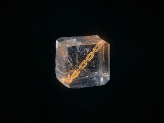 Digital Blockchain Concept with Gold Chain in Crystal