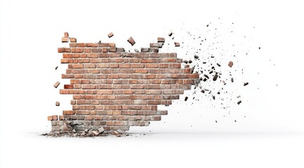 A brick wall explodes outward, debris dispersing