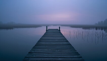 Obraz premium Tranquil Lake Pier with Morning Mist
