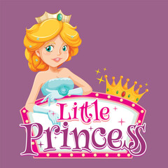 Font design for word little princess with cute princess on white background illustration