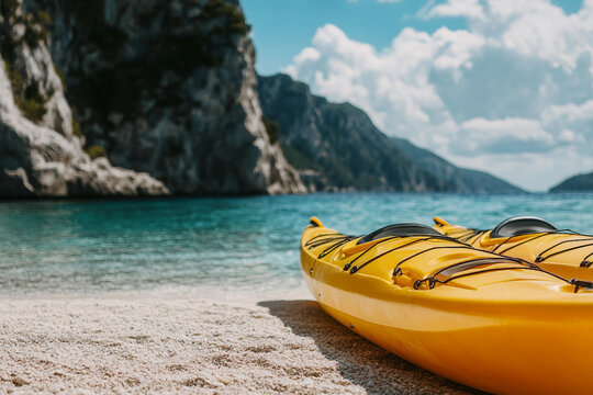 Smiling woman kayaking on a river in spring, enjoying an active outdoor water sport adventure, Generative AI - Powered by Adobe