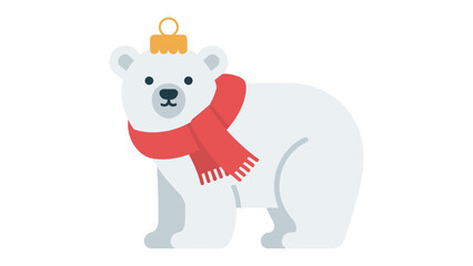Festive Polar Bear: A charming illustration of a polar bear adorned with a decorative scarf and a seasonal ornament, embodying the spirit of winter festivities.