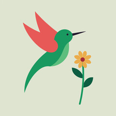 minimal vector of hummingbird hovering near flower