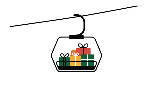 Gift-Filled Cable Car Ride: A charming cable car transports a colorful array of wrapped gifts, evoking a sense of anticipation and the spirit of giving.