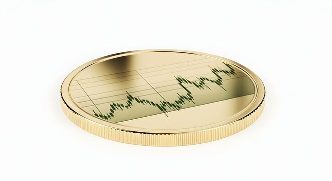 Golden coin with stock market chart displaying financial investment for trading and economy with wealth growth and business analytics on white background - Powered by Adobe