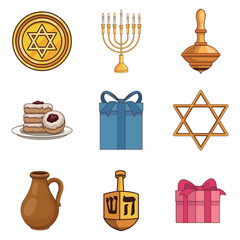 nine happy Hanukkah set icons