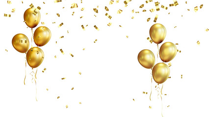 Confetti falling and balloons in transparent image 