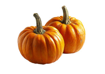 Obraz premium Two orange pumpkins with stems isolated against a isolated on transparent background