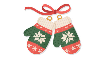 Cozy Christmas Mittens: Festive, knitted mittens adorned with snowflake designs and a charming red ribbon, a cozy symbol of winter warmth and holiday cheer.