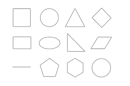 Collection of basic geometric shapes including square, circle, triangle, and more displayed for educational purposes