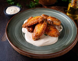 crispy chicken wings with a creamy sauce