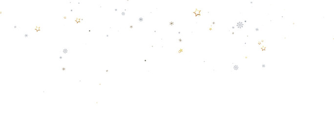 Winter holiday background with gold stars, silver snowflakes on white. Perfect for cards, banners, websites.