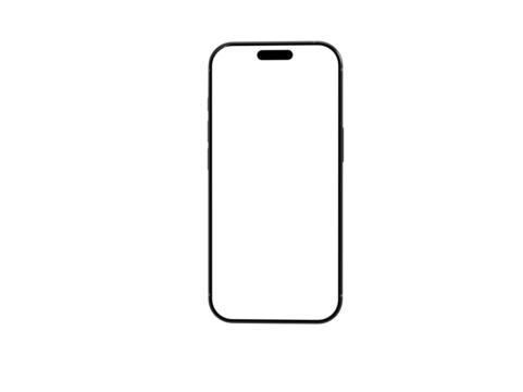 High-quality image of a blank smartphone screen, perfect for app presentations or website mockups. Isolated on white background.