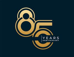 85 Years Anniversary design vector illustration. Unique 85 years logo design template. In gold color
