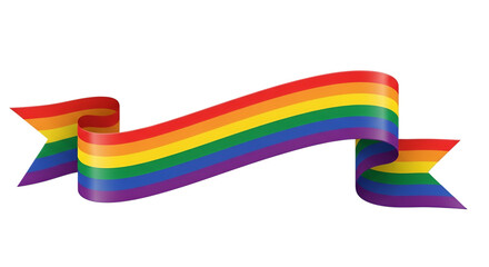 Rainbow flag ribbon banner waving, symbolizing lgbtq+ pride, equality, and diversity celebration.