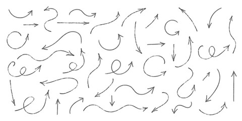 A set of drawn arrows. Pointers on a white background. Drawing and sketching set. Vector illustration .