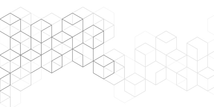 White background from cubes and lines. Abstract architecture. Linear geometric drawing. Vector illustration.