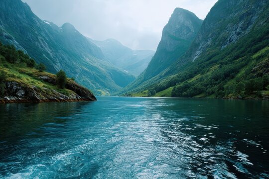 This Shall Pass. Tranquil Lake Scene with Mountain on Horizon