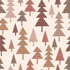 Seamless vector pattern with hand drawn snowy pine trees. Perfect for textile, wallpaper or nursery print design. EPS10 vector file.