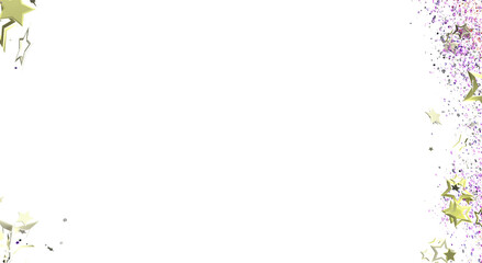 Elegant white background with gold and purple stars and confetti creating a festive and celebratory atmosphere perfect for various designs.