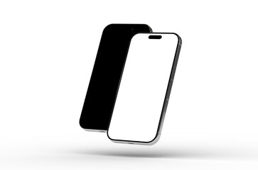 High-quality mockup of two smartphones, one black and one with a white screen. Perfect for app presentations or tech websites.
