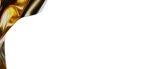 A close up shot of a gold fabric corner isolated on white. Great for design and banners or overlays, elegant luxury feel.