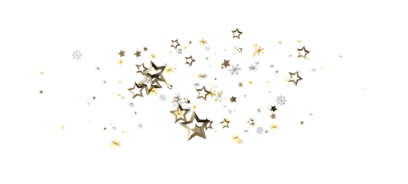 Festive golden stars and sparkling elements on a clean white background, perfect for holiday designs, celebratory themes, and adding a touch of