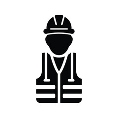 Construction worker icon. Safety helmet and jacket icon