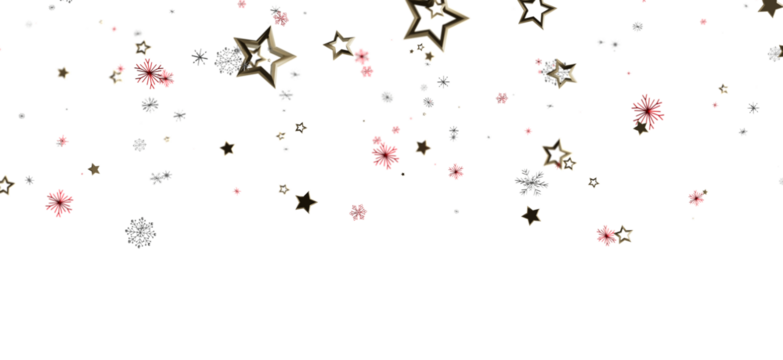 Festive illustration of gold stars and red snowflakes floating against a white background. Perfect for holiday greetings and winter designs. - Powered by Adobe