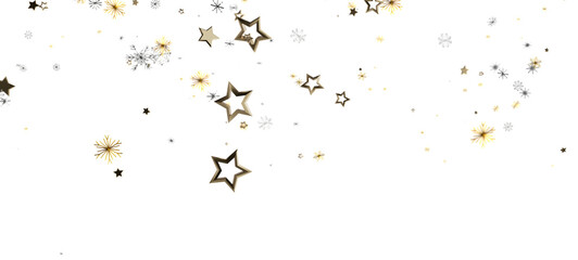 A beautiful and elegant design featuring gold stars and snowflakes on a clean white background. Perfect for festive occasions, celebrations, and